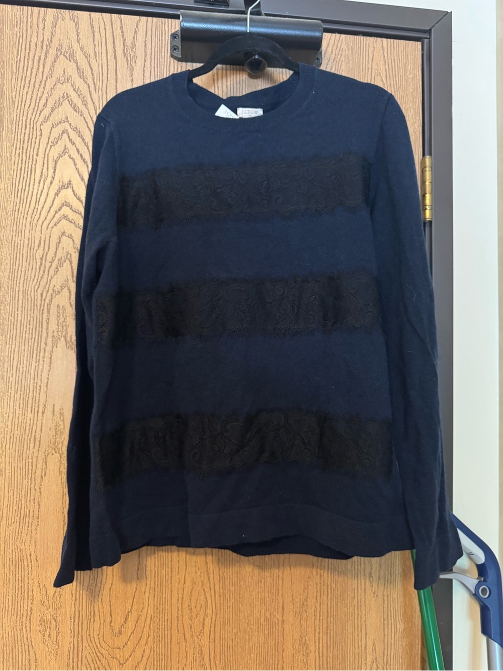 J. Crew Navy Crewneck Sweater cotton, wool, and nylon blend